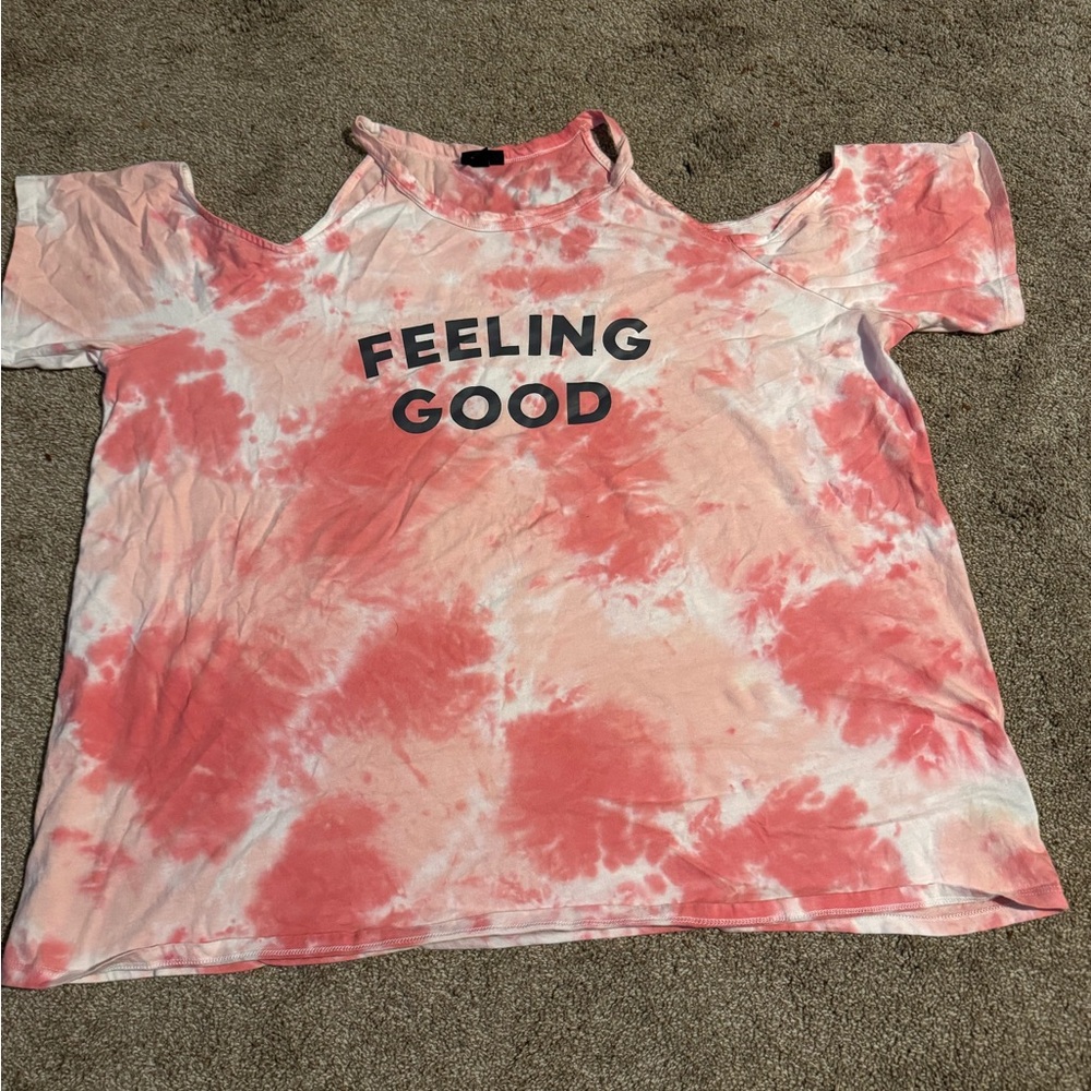 Torrid Pink and White Tie-Dye Cold Shoulder Top